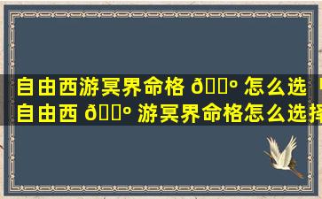 自由西游冥界命格 🐺 怎么选「自由西 🐺 游冥界命格怎么选择技能」